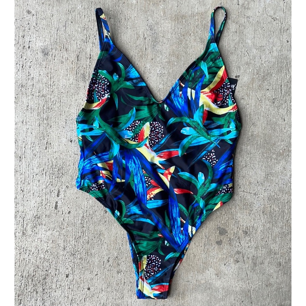Nasty Gal Tropical Print V-Neck One Piece
